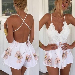 NWT White Lace Eyelet  Floral Romper